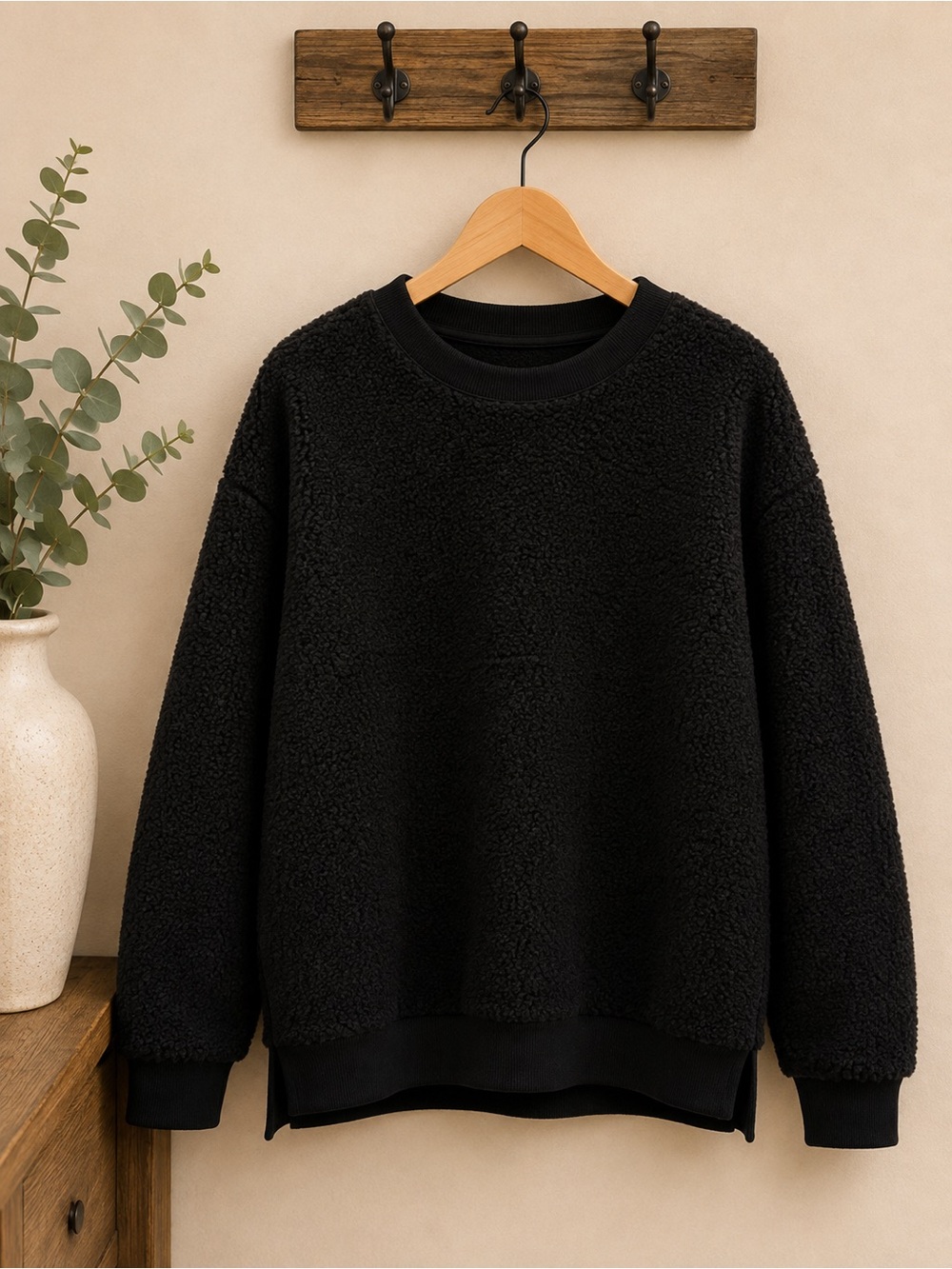 LOFT Women’s Medium Black Boucle Teddy Textured Pullover Sweatshirt